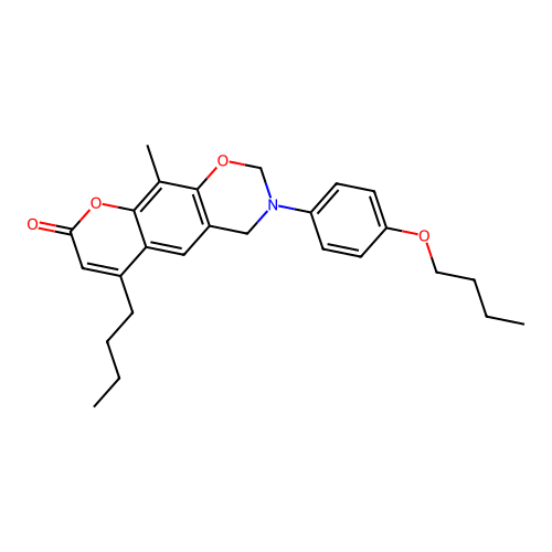 3-(4-butoxyphenyl)-6-butyl-10-methyl-3,4-dihydrochromeno[6,7-e][1,3]oxazin-8(2H)-one structure