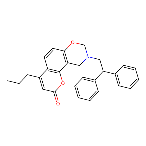 9-(2,2-diphenylethyl)-4-propyl-9,10-dihydrochromeno[8,7-e][1,3]oxazin-2(8H)-one structure
