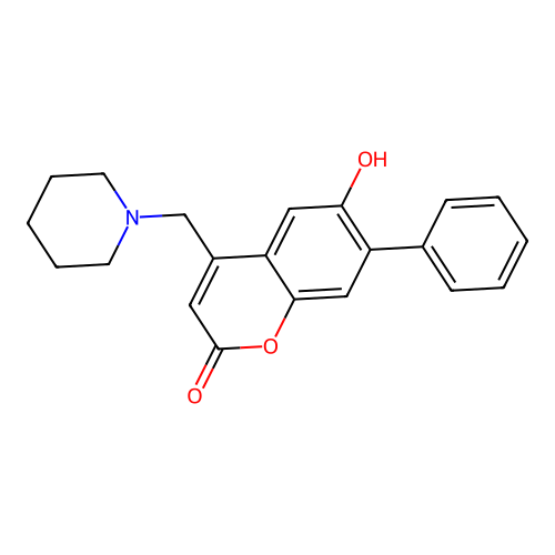 6-hydroxy-7-phenyl-4-(piperidin-1-ylmethyl)-2H-chromen-2-one structure
