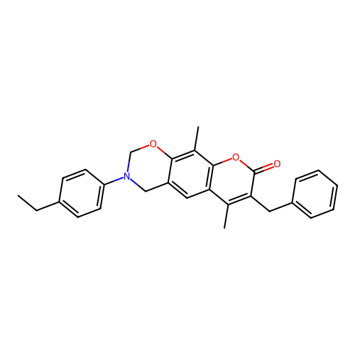 7-benzyl-3-(4-ethylphenyl)-6,10-dimethyl-3,4-dihydrochromeno[6,7-e][1,3]oxazin-8(2H)-one structure