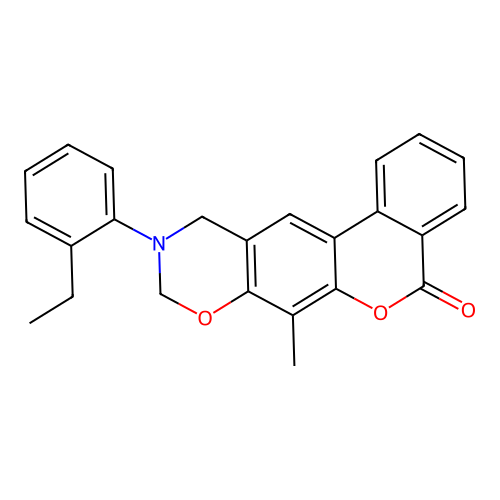 10-(2-ethylphenyl)-7-methyl-10,11-dihydrobenzo[3,4]chromeno[6,7-e][1,3]oxazin-5(9H)-one structure