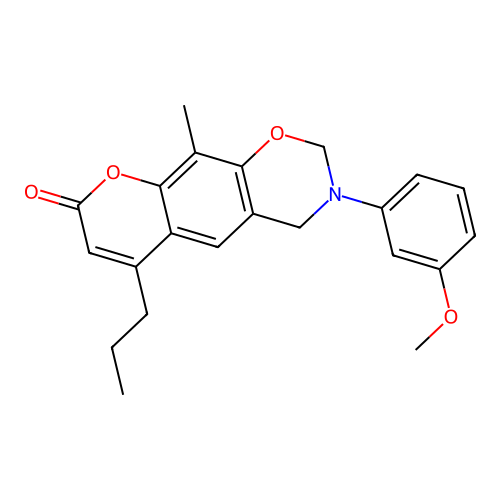 3-(3-methoxyphenyl)-10-methyl-6-propyl-3,4-dihydrochromeno[6,7-e][1,3]oxazin-8(2H)-one structure