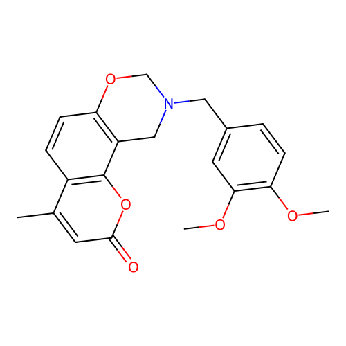 9-(3,4-dimethoxybenzyl)-4-methyl-9,10-dihydrochromeno[8,7-e][1,3]oxazin-2(8H)-one structure