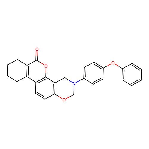 3-(4-phenoxyphenyl)-3,4,7,8,9,10-hexahydrobenzo[3,4]chromeno[8,7-e][1,3]oxazin-6(2H)-one structure