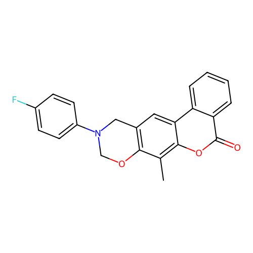 10-(4-fluorophenyl)-7-methyl-10,11-dihydrobenzo[3,4]chromeno[6,7-e][1,3]oxazin-5(9H)-one structure