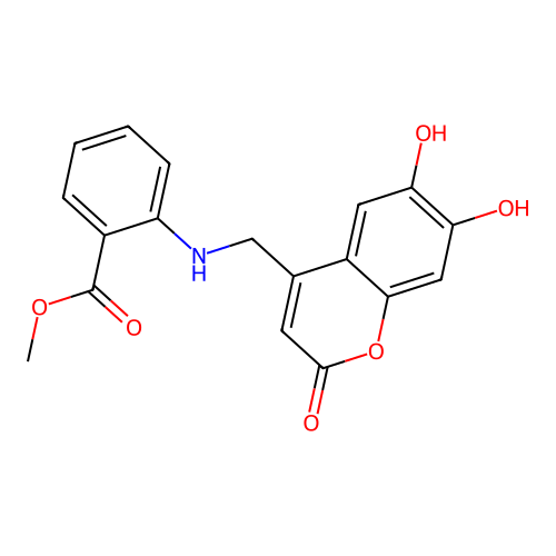 methyl 2-{[(6,7-dihydroxy-2-oxo-2H-chromen-4-yl)methyl]amino}benzoate structure