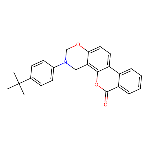 3-(4-(tert-butyl)phenyl)-3,4-dihydrobenzo[3,4]chromeno[8,7-e][1,3]oxazin-6(2H)-one structure