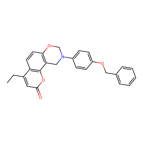 9-(4-(benzyloxy)phenyl)-4-ethyl-9,10-dihydrochromeno[8,7-e][1,3]oxazin-2(8H)-one structure