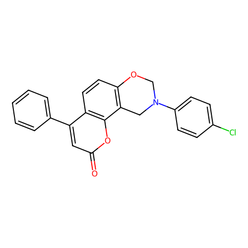 9-(4-chlorophenyl)-4-phenyl-9,10-dihydro-2H,8H-chromeno[8,7-e][1,3]oxazin-2-one structure
