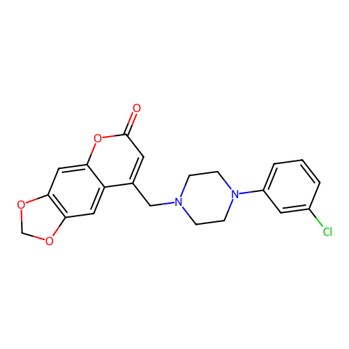 8-((4-(3-chlorophenyl)piperazin-1-yl)methyl)-6H-[1,3]dioxolo[4,5-g]chromen-6-one structure