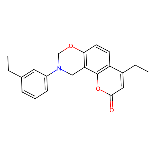 4-ethyl-9-(3-ethylphenyl)-9,10-dihydrochromeno[8,7-e][1,3]oxazin-2(8H)-one structure