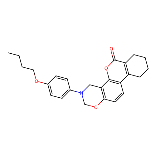3-(4-butoxyphenyl)-3,4,7,8,9,10-hexahydrobenzo[3,4]chromeno[8,7-e][1,3]oxazin-6(2H)-one structure