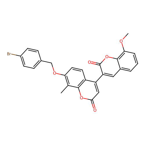 7'-((4-bromobenzyl)oxy)-8-methoxy-8'-methyl-2H,2'H-[3,4'-bichromene]-2,2'-dione structure