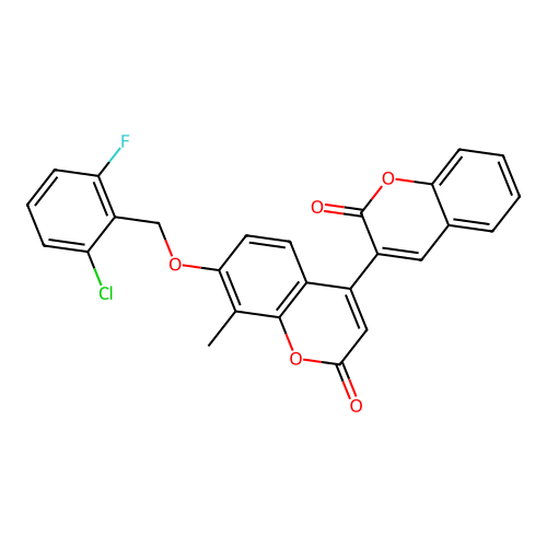 7'-((2-chloro-6-fluorobenzyl)oxy)-8'-methyl-2H,2'H-[3,4'-bichromene]-2,2'-dione structure