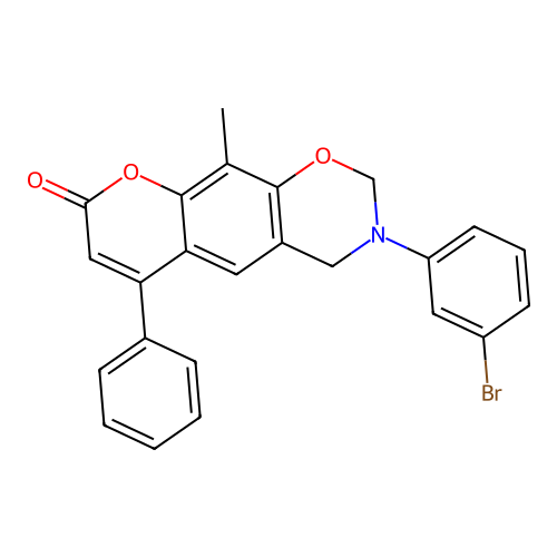 3-(3-bromophenyl)-10-methyl-6-phenyl-3,4-dihydrochromeno[6,7-e][1,3]oxazin-8(2H)-one structure
