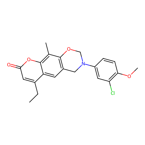 3-(3-chloro-4-methoxyphenyl)-6-ethyl-10-methyl-3,4-dihydrochromeno[6,7-e][1,3]oxazin-8(2H)-one structure