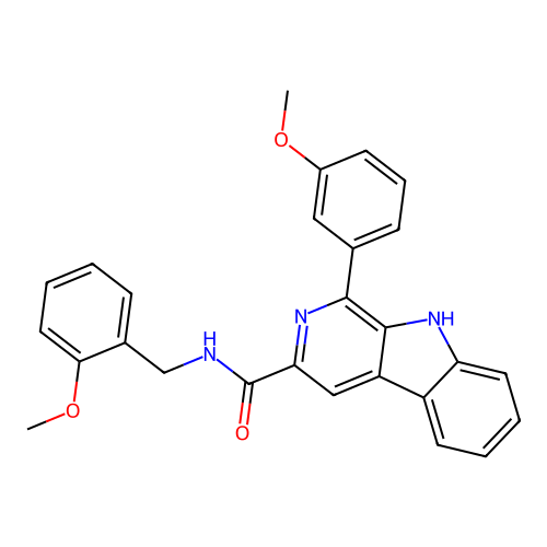 N-(2-methoxybenzyl)-1-(3-methoxyphenyl)-9H-beta-carboline-3-carboxamide structure