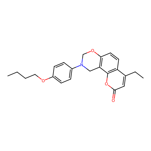 9-(4-butoxyphenyl)-4-ethyl-9,10-dihydrochromeno[8,7-e][1,3]oxazin-2(8H)-one structure