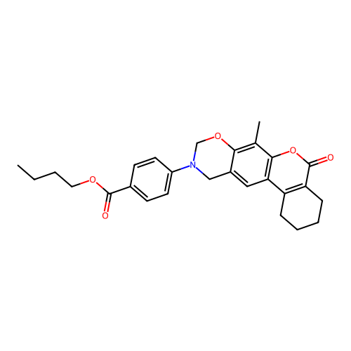 butyl 4-(7-methyl-5-oxo-1,2,3,4-tetrahydrobenzo[3,4]chromeno[6,7-e][1,3]oxazin-10(5H,9H,11H)-yl)benzoate structure