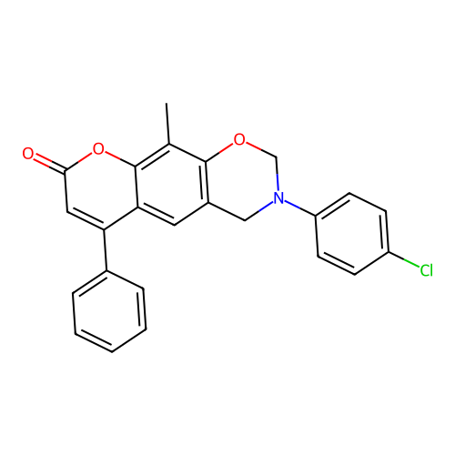 3-(4-chlorophenyl)-10-methyl-6-phenyl-3,4-dihydrochromeno[6,7-e][1,3]oxazin-8(2H)-one structure