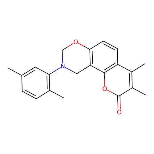 9-(2,5-dimethylphenyl)-3,4-dimethyl-9,10-dihydrochromeno[8,7-e][1,3]oxazin-2(8H)-one structure