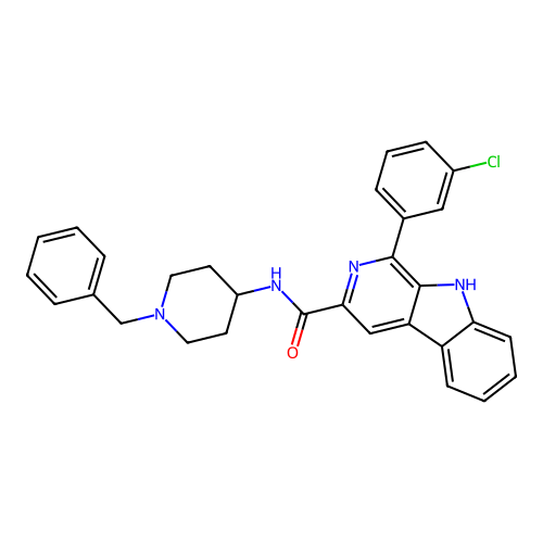 N-(1-benzylpiperidin-4-yl)-1-(3-chlorophenyl)-9H-pyrido[3,4-b]indole-3-carboxamide structure