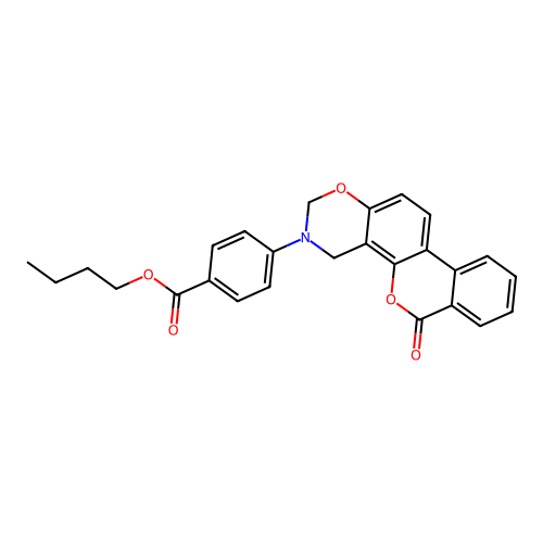 butyl 4-(6-oxobenzo[3,4]chromeno[8,7-e][1,3]oxazin-3(2H,4H,6H)-yl)benzoate structure