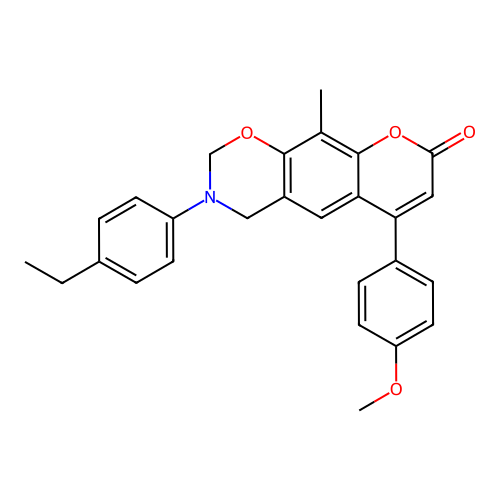 3-(4-ethylphenyl)-6-(4-methoxyphenyl)-10-methyl-3,4-dihydrochromeno[6,7-e][1,3]oxazin-8(2H)-one structure