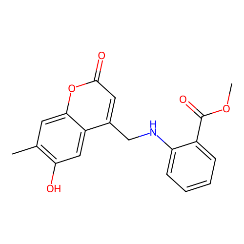 Methyl 2-{[(6-hydroxy-7-methyl-2-oxochromen-4-yl)methyl]amino}benzoate structure