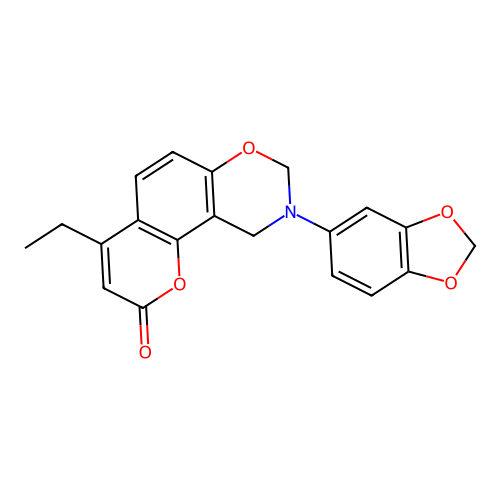 9-(benzo[d][1,3]dioxol-5-yl)-4-ethyl-9,10-dihydrochromeno[8,7-e][1,3]oxazin-2(8H)-one structure