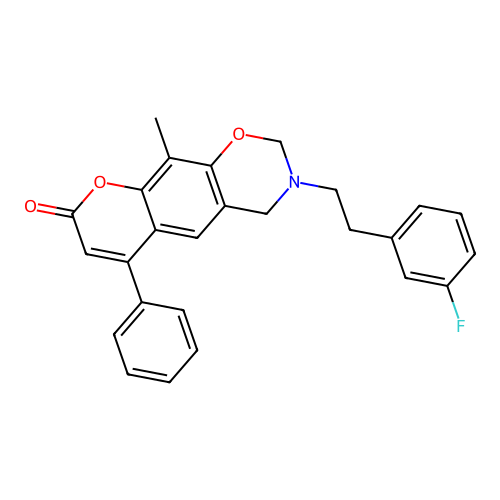 3-(3-fluorophenethyl)-10-methyl-6-phenyl-3,4-dihydrochromeno[6,7-e][1,3]oxazin-8(2H)-one structure