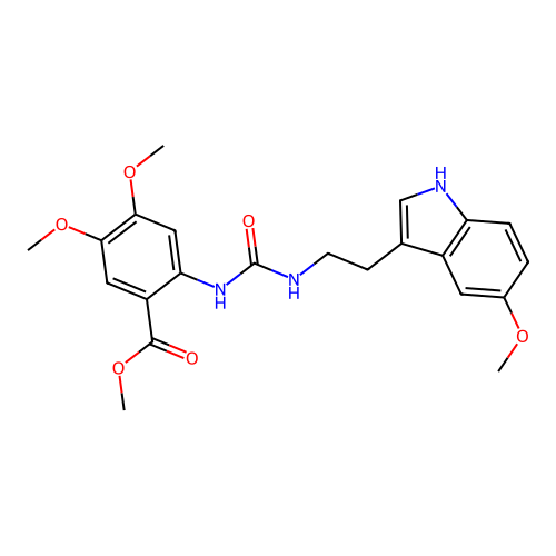 methyl 4,5-dimethoxy-2-({[2-(5-methoxy-1H-indol-3-yl)ethyl]carbamoyl}amino)benzoate structure
