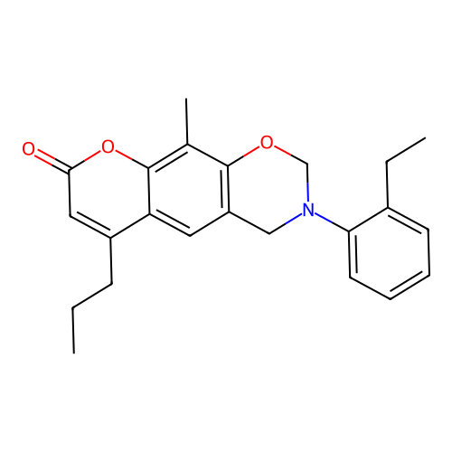 3-(2-ethylphenyl)-10-methyl-6-propyl-3,4-dihydrochromeno[6,7-e][1,3]oxazin-8(2H)-one structure