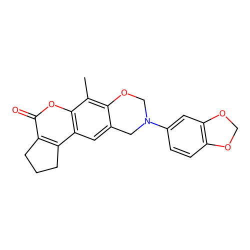 9-(benzo[d][1,3]dioxol-5-yl)-6-methyl-2,3,9,10-tetrahydro-1H-cyclopenta[3,4]chromeno[6,7-e][1,3]oxazin-4(8H)-one structure