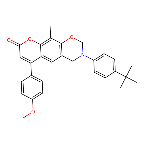 3-(4-(tert-butyl)phenyl)-6-(4-methoxyphenyl)-10-methyl-3,4-dihydrochromeno[6,7-e][1,3]oxazin-8(2H)-one structure