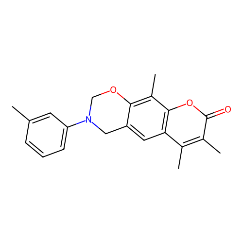 6,7,10-trimethyl-3-(m-tolyl)-3,4-dihydrochromeno[6,7-e][1,3]oxazin-8(2H)-one structure