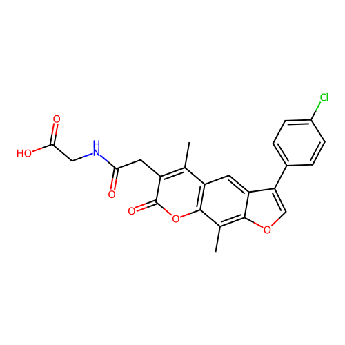 2-(2-(3-(4-chlorophenyl)-5,9-dimethyl-7-oxo-7H-furo[3,2-g]chromen-6-yl)acetamido)acetic acid structure