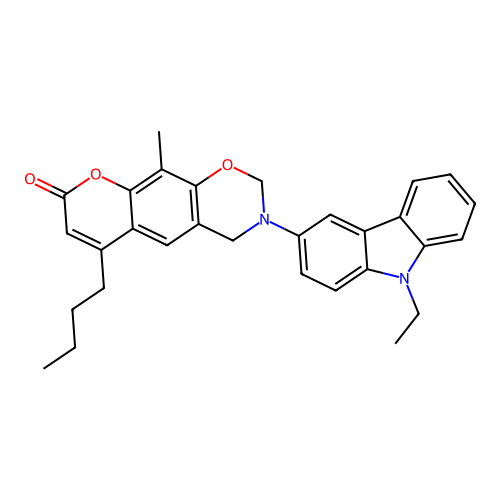 6-butyl-3-(9-ethyl-9H-carbazol-3-yl)-10-methyl-3,4-dihydrochromeno[6,7-e][1,3]oxazin-8(2H)-one structure