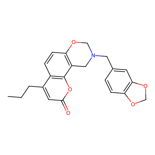 9-(benzo[d][1,3]dioxol-5-ylmethyl)-4-propyl-9,10-dihydrochromeno[8,7-e][1,3]oxazin-2(8H)-one structure