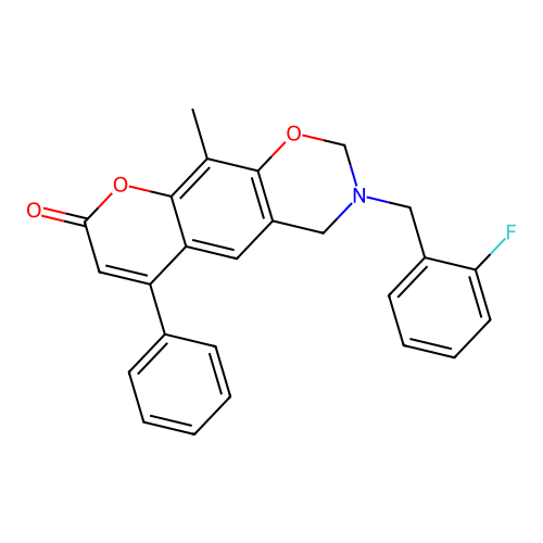 3-(2-fluorobenzyl)-10-methyl-6-phenyl-3,4-dihydrochromeno[6,7-e][1,3]oxazin-8(2H)-one structure