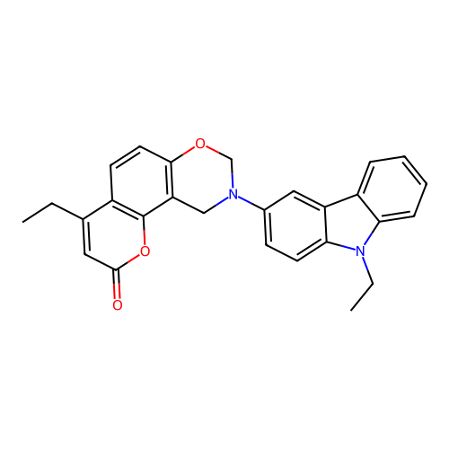 4-ethyl-9-(9-ethyl-9H-carbazol-3-yl)-9,10-dihydrochromeno[8,7-e][1,3]oxazin-2(8H)-one structure