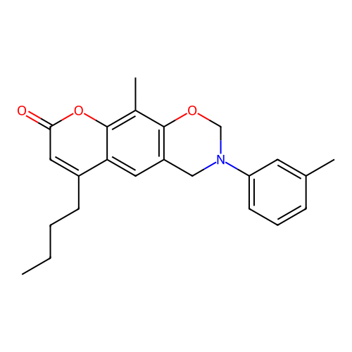 6-butyl-10-methyl-3-(m-tolyl)-3,4-dihydrochromeno[6,7-e][1,3]oxazin-8(2H)-one structure