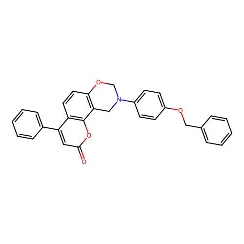 9-(4-(benzyloxy)phenyl)-4-phenyl-9,10-dihydrochromeno[8,7-e][1,3]oxazin-2(8H)-one structure