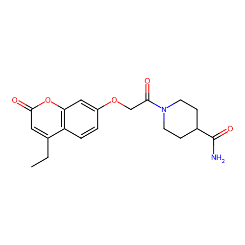 1-(2-((4-ethyl-2-oxo-2H-chromen-7-yl)oxy)acetyl)piperidine-4-carboxamide structure