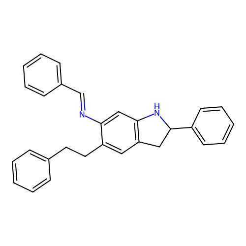 1-phenyl-N-[2-phenyl-5-(2-phenylethyl)-2,3-dihydro-1H-indol-6-yl]methanimine structure