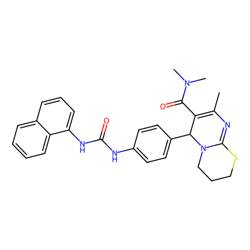 3,4-Dihydro-N,N,8-trimethyl-6-[4-[[(1-naphthalenylamino)carbonyl]amino]phenyl]-2H,6H-pyrimido[2,1-b][1,3]thiazine-7-carboxamide structure