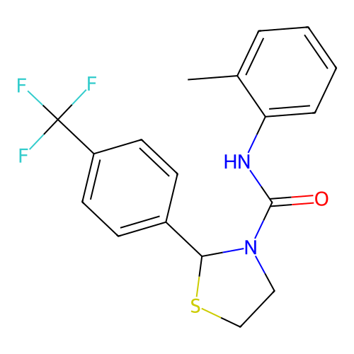 N-(2-methylphenyl)-2-[4-(trifluoromethyl)phenyl]-1,3-thiazolidine-3-carboxamide structure
