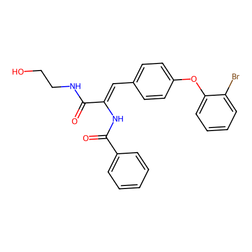 N-[(Z)-2-[4-(2-bromophenoxy)phenyl]-1-(2-hydroxyethylcarbamoyl)vinyl]benzamide structure