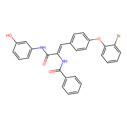 N-[(Z)-1-[4-(2-bromophenoxy)phenyl]-3-(3-hydroxyanilino)-3-oxoprop-1-en-2-yl]benzamide structure