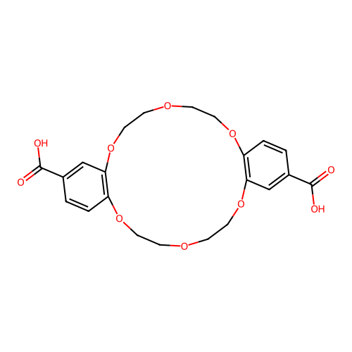 6,7,9,10,17,18,20,21-octahydrodibenzo[b,k][1,4,7,10,13,16]hexaoxacyclooctadecine-2,13-dicarboxylic acid structure
